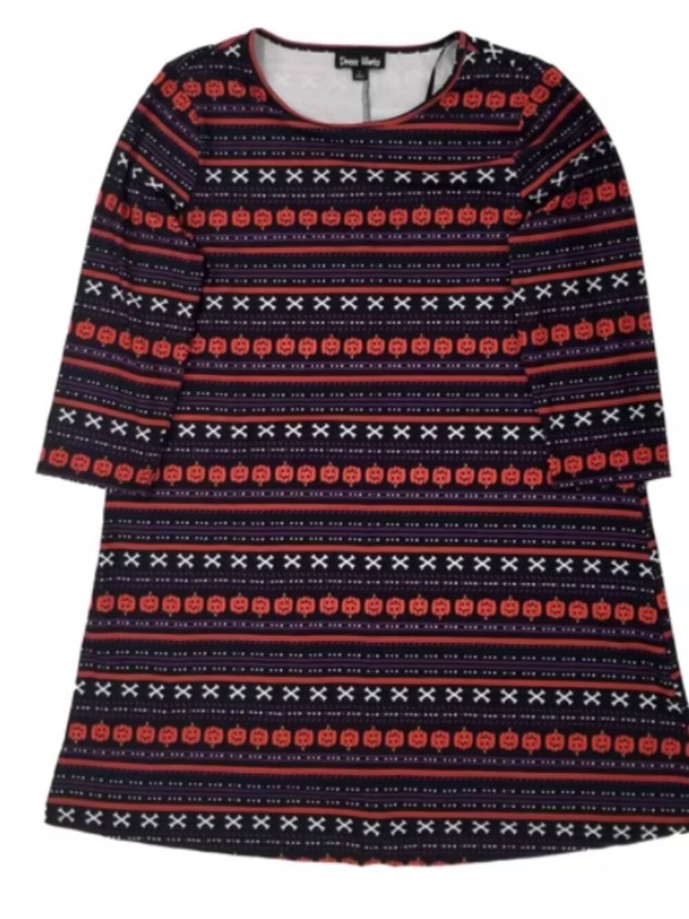 Womens Stretchy Black Halloween Pumpkin Bones Patterned Jack-O-Lantern Dress
